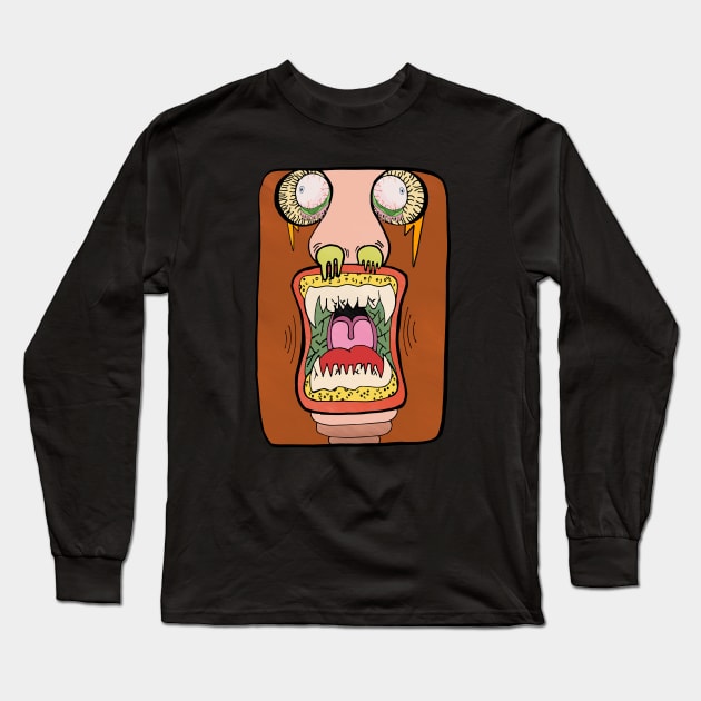 Monster Face Long Sleeve T-Shirt by Brains